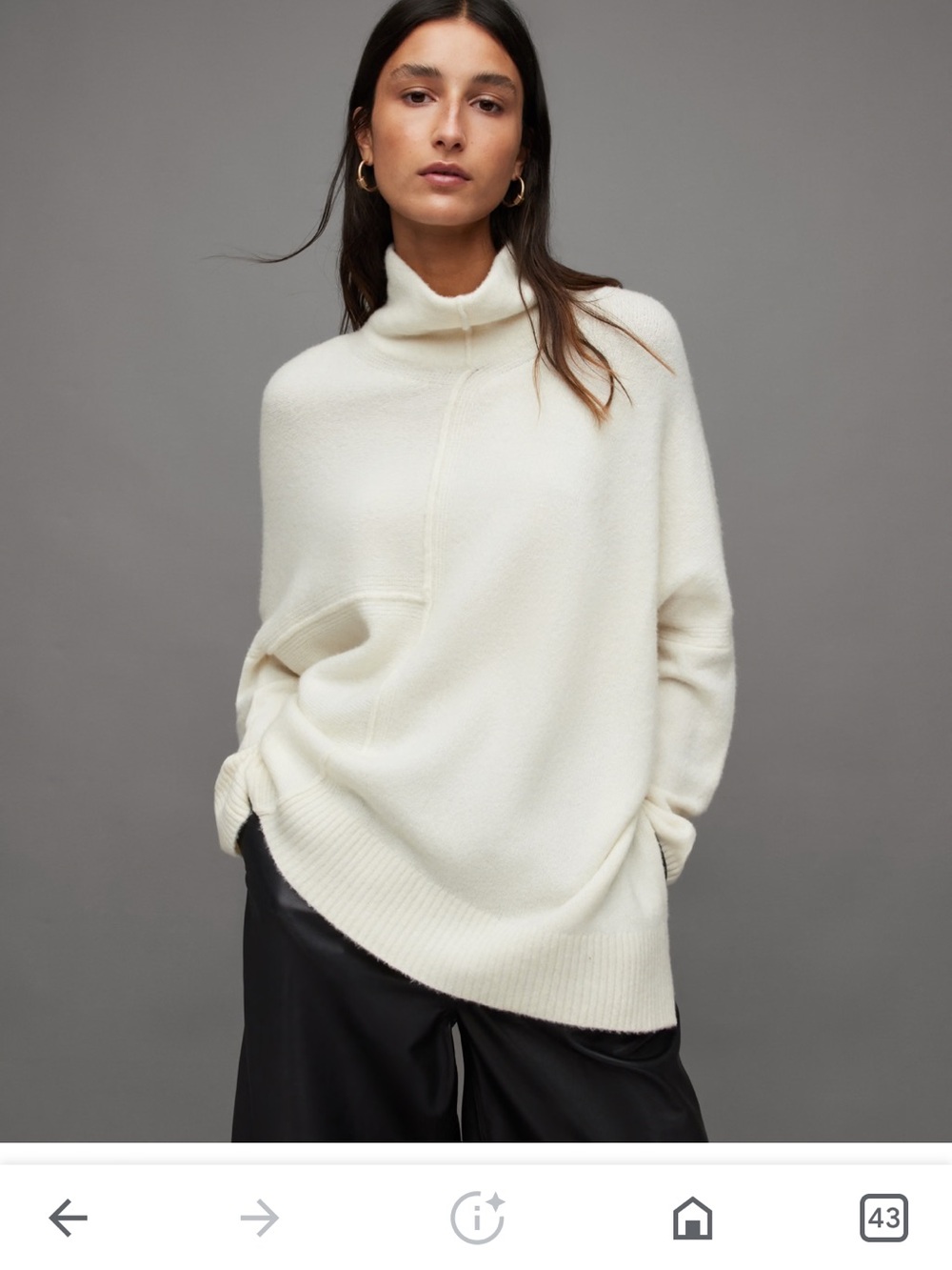 Cream Turtleneck Oversized Sweater asymmetrical All Saints